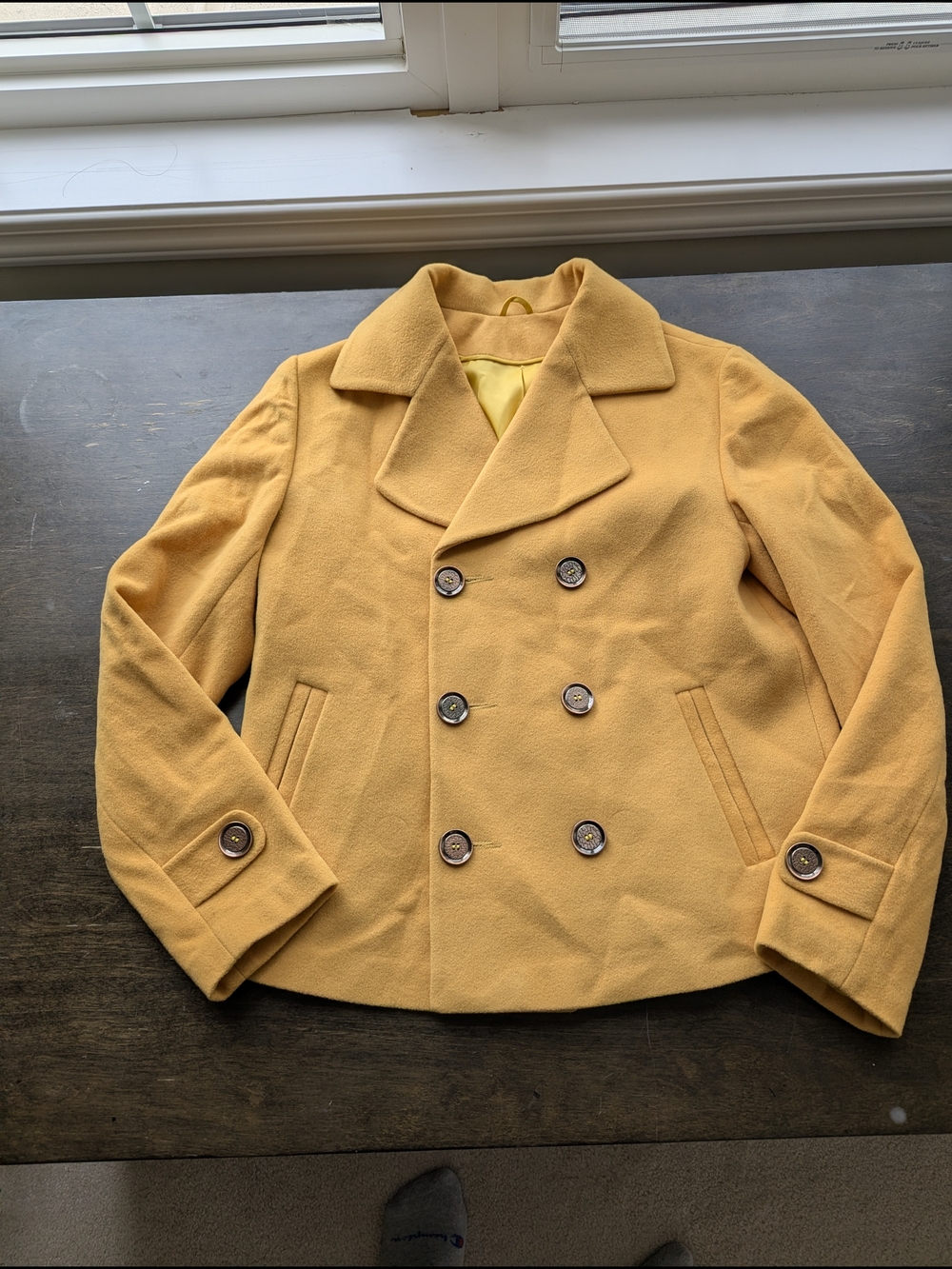 TaylorMade Double-Breasted Yellow Pea Coat, Cashmere